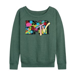 Women's - MTV - Icon Collage Logo Lightweight French Terry Wide Neck Long Sleeve Shirt - 1 of 4
