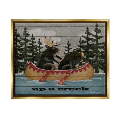 Stupell Industries Up A Creek Woodland Cabin Canoe Framed Floater Canvas Wall Art
