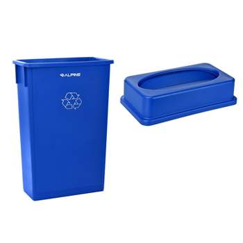 Alpine Industries Plastic Indoor Slim Recycle Bin and Lid 23 Gallon Blue (477-R-BLU-PKG2)