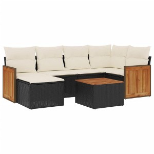 vidaXL 7 Piece Patio Sofa Set with Cushions Black and Cream - With Table - 1 of 4