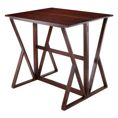 Walnut Drop Leaf Table with 2 Black Faux Leather Stools