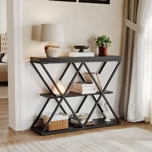 Coucheta 3-Tier Entryway Table, Industrial Console Table with Storage, x-Shaped Metal Frame End Table for Foyer, Entryway, Hallway & Living Room - 1 of 4