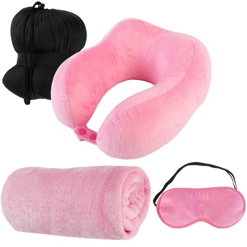 Travel neck pillow and blanket clearance sets