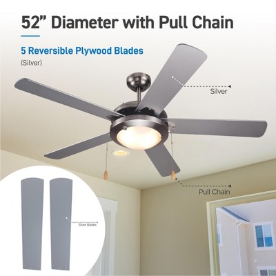 Silver 52" Modern Ceiling Fan with LED Light and 5 Blades