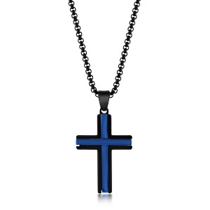 Metallo Mens Stainless Steel Black & Blue Plated Cross Necklace - Black - 24 Inch - 1 of 3