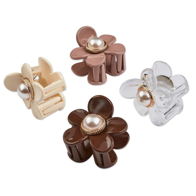 sc&#252;nci be-&#252;-tiful Pearl Embellished Floral Mini Claw Clips - Neutral - 4pcs, 6 of 8