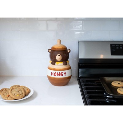 100 North Ceramic 11 inch Everyday Cookie & Candy Jar with Airtight Lid: Kitchen Canisters, Pet Treat Containers, Smiling Brown Bear in Honey Jar — фото 4