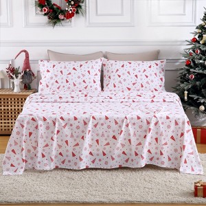 4 Pieces Flannel Christmas Sheets, Soft Cozy Cotton Flannel Sheet Set Queen Size, Brushed Deep Pocket Winter Warm Sheets - 1 of 4