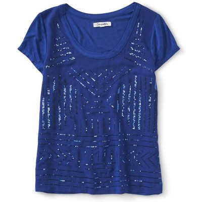 Aeropostale Womens Sequined Chiffon Embellished T-Shirt