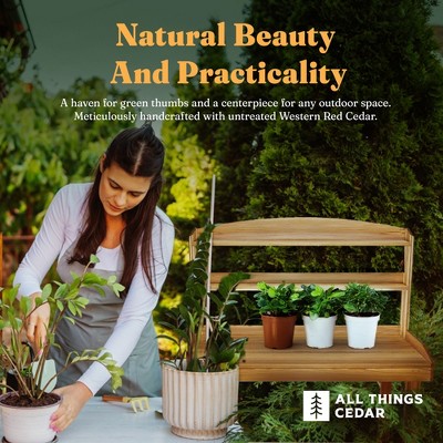 Cedar Wood Outdoor Potting Bench with Shelves