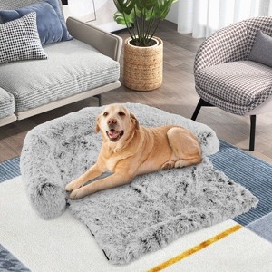 Angel Sar Gray Plush Calming Dog Couch Bed with Anti-Slip Bottom, Removable Washable Cover for Small Medium Large Dogs - 1 of 4