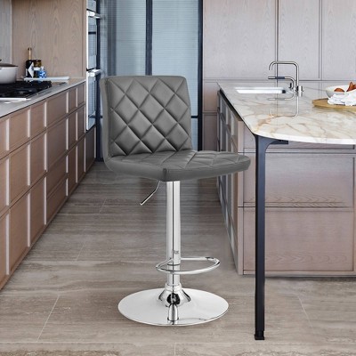 Gray Faux Leather Adjustable Swivel Bar Stool with Chrome Base