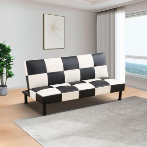 DOMETOUR Black & White Faux Leather Convertible Sofabed - Modern Living Room Sleeper Sofa - 1 of 4