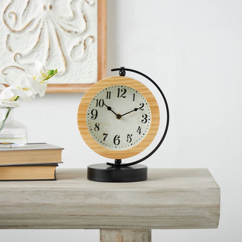 11&#34;x8&#34; Wood Clock with Curved Black Metal Stand and Base Light Brown - Olivia &#38; May, 2 of 9