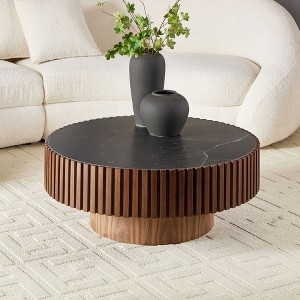 CAVINAS Round Coffee Table,Circle Table with Burl Wood Veneer,Pedestal Base,Center Table for Living Room,Office,Small Spaces Apartment - 1 of 4
