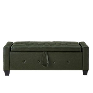 Gulches Dark Green Faux Fur Storage Bench - Modern Pleated Design with Safety Hinge, Large Storage & Metal Feet for Bedroom, Entryway, Living Room - 1 of 4