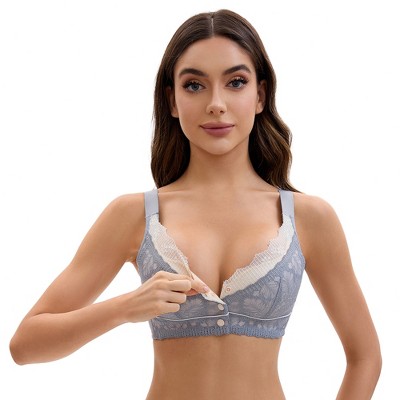 INSPIRE CHIC Front Closure for Women's Lace Full Coverage V Neck Wirefree Adjustable Straps Soft Bras
