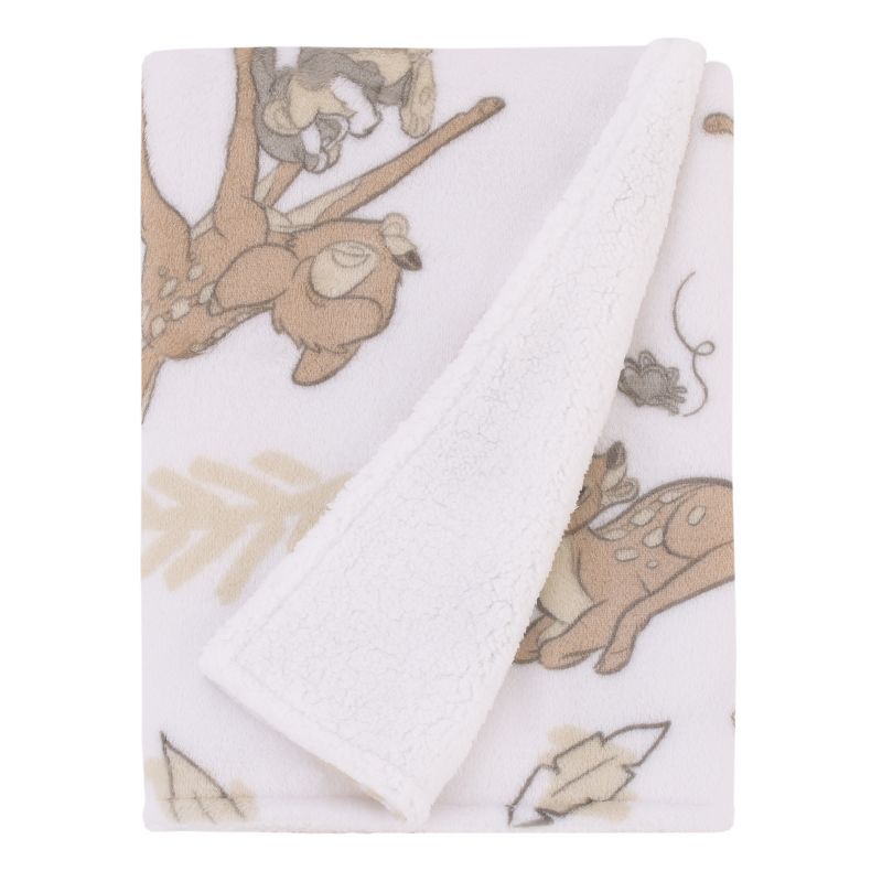 Disney B is for Bambi Tan, Gray, and White Super Soft Plush Cuddly Plush Baby Blanket, 1 of 5
