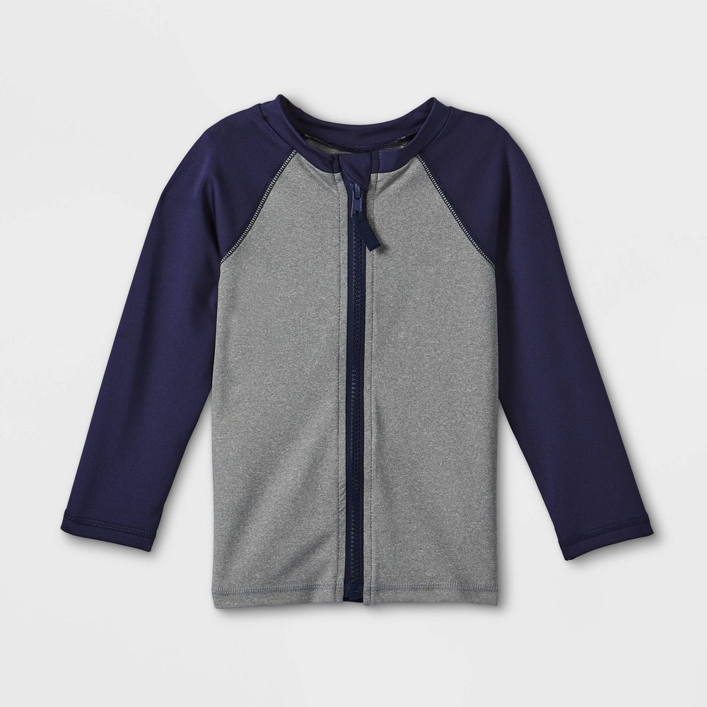 Toddler Boys' Raglan Zip-Up Rash Guard - Cat & Jack Gray 4T