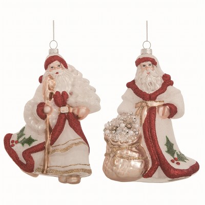 Transpac Glass Multicolor Christmas Santa with Bag Ornaments Set of 2