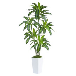 Aoibox Artificial Dracaena Silk Tree Faux Tropical Yucca Floor Plant with White Tall Planter, Realistic Design & Easy Assembly - 1 of 4