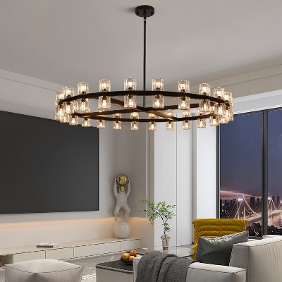 CityFurn 48-Light Large Modern Wagon Wheel Chandelier with Crystal Glass