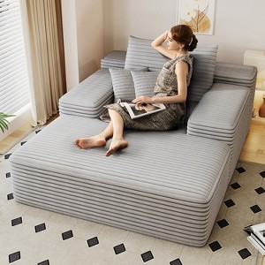 68"x51" Oversized Chaise Lounge Sofa Bed, Faux Fur Sleeper Couch for Living Room - 1 of 4