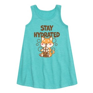 Girls' - Instant Message - Stay Hydrated Shiba Inu Graphic Sleeveless Aline Dress - 1 of 4
