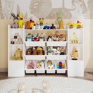 Kids Toy Organizer With 8 Removable Bins,2 Storage Cubbies & Bookshelf,Large Toy Box for Nursery, Bedroom, Classroom,Playroom - 1 of 4