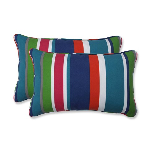 2pk St. Lucia Stripe Rectangular Throw Pillows Blue - Pillow Perfect ...