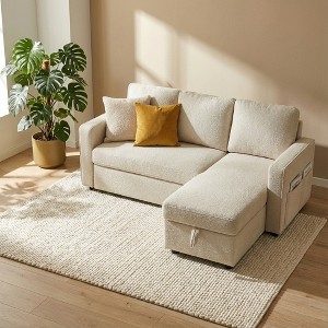 Dyonery 81" Sleeper Sofa Bed with Storage, L-Shaped Sectional Pull Out Couch with Reversible Chaise and USB Ports - 1 of 4