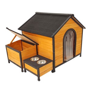 DSVIMOY Dog House with Two Metal Bowls, Door Curtain, Large Dog House, Natural, 55.12"*38.98"*37" - 1 of 4