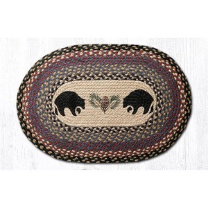 Earth Rugs OP-43 Black Bears Oval Braided Jute Tread – 20"x30" Hand-Stenciled Rustic Cabin Accent - 1 of 3