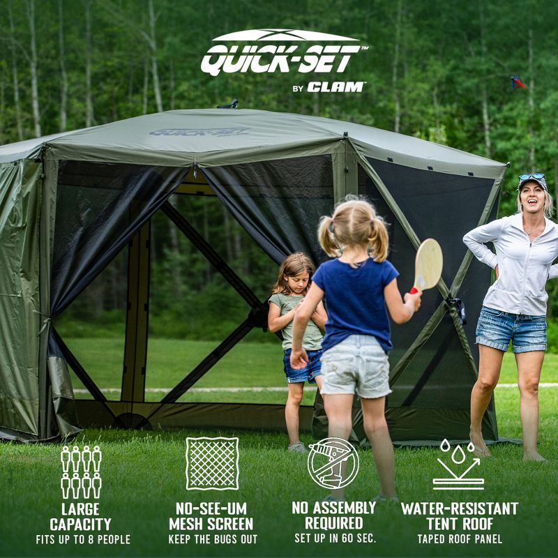 CLAM Quick-Set Escape 12 x 12 Foot Portable Pop-Up Camping Outdoor Gazebo Screen Tent Canopy Shelter and Carry Bag with Wind and Sun Panels Sets, Green, 5 of 7