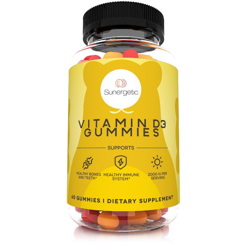 Sunergetic Vitamin D3 Gummies to Support Healthy Bones, Mood & Immune System 2000 IU of Vitamin D3 per Serving - 60 Gummies, 1 of 4