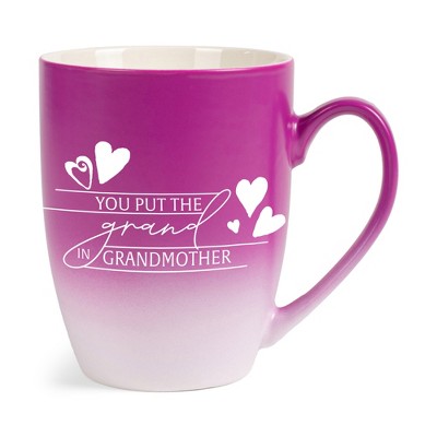Elanze Designs You Put The Grand In Grandmother Two Toned Ombre Matte Pink and White 12 ounce Ceramic Stoneware Coffee Cup Mug