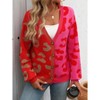 Women's Leopard Print Cardigan V Neck Long Sleeve Color Block Button Down Oversized Sweater Outwear - 2 of 4