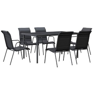 vidaXL Patio Dining Set Outdoor Table and Chair Black Steel and Textilene - 59.1" Table Length 6 Items - 1 of 4