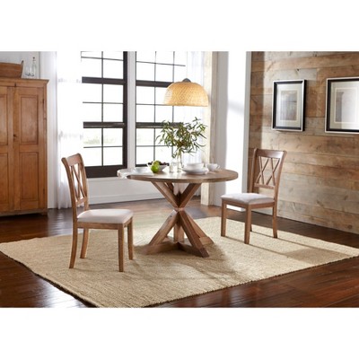 Buylateral Set of 2 Roma Cross Back Dining Chairs Driftwood: Upholstered Linen, Rubberwood Frame, No Assembly Required