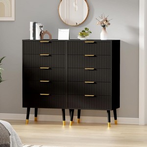 2 PCS 5 Drawer Dresser, Modern Closet Dressers Chest of Drawers, Wood Storage Dresser Chest Cabinet Organizer Unit, Small Fluted Nightstands - 1 of 4