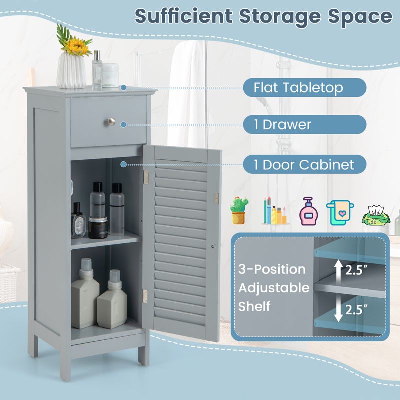 Tangkula Single Door Bathroom Floor Cabinet Freestanding Storage Organizer Unit w/ Adjustable Shelf Multifunctional Storage Cabinet Grey/White, 3 of 8