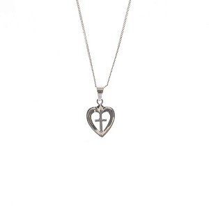 Dicksons Beveled Heart with Cross Center Sterling Silver 18-Inch Pendant Necklace - 1 of 3