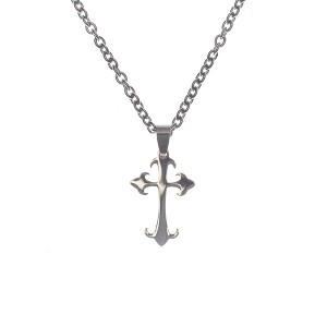 Dicksons Silver-Tone Large Budded Cross Stainless Steel 24-Inch Pendant Necklace - 1 of 3