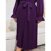 Women Plus Size Dress V Neck Ruffle Long Sleeve Long Dress Casual Summer Pleate Dress with Waistband - 3 of 4