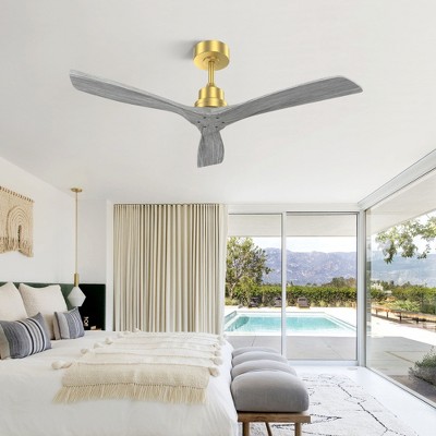 SKRAN 52"Ceiling Fan No Light, Solid Wood Ceiling Fan with Remote, 5000CFM High Airflow, 3 Rods & 6 Speeds, Timer & Reversible for Living Room, Gold