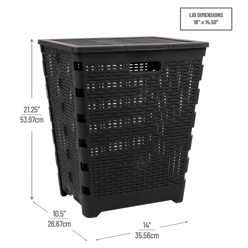 Mind Reader Basket Collection, Foldable Laundry Hamper, 61 Liter (10kg/22lbs) Capacity, Cut Out Handles, Black, 3 of 9