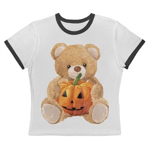Social Collective Women Bear Pumpkin Short Sleeve Graphic Cotton Retro Vintage Ranger Baby Tee - 1 of 4