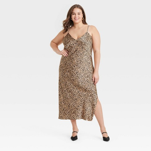 Women s Midi Slip Dress A New Day Brown Leopard Print Xxl Target