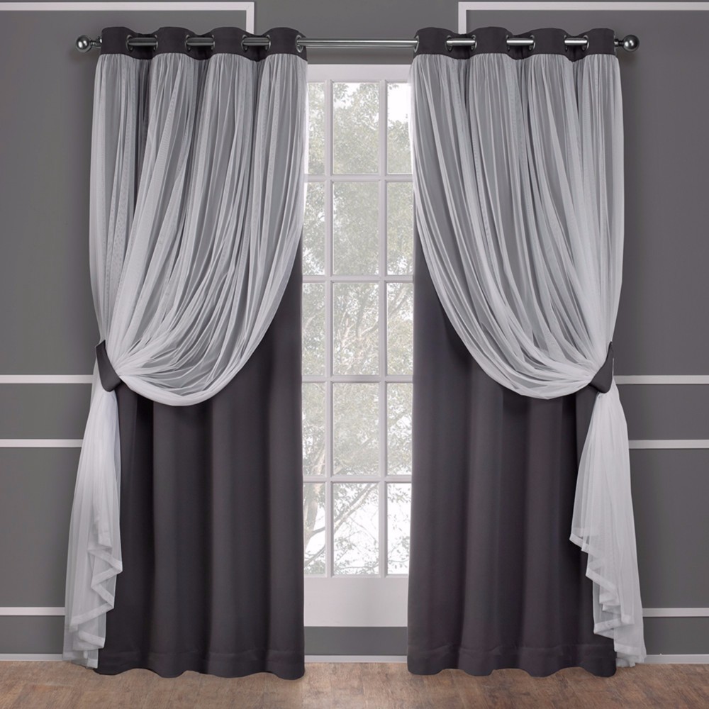 Photos - Curtains & Drapes Set of 2  Caterina Layered Solid Blackout with sheer top Curtain(84"x52")