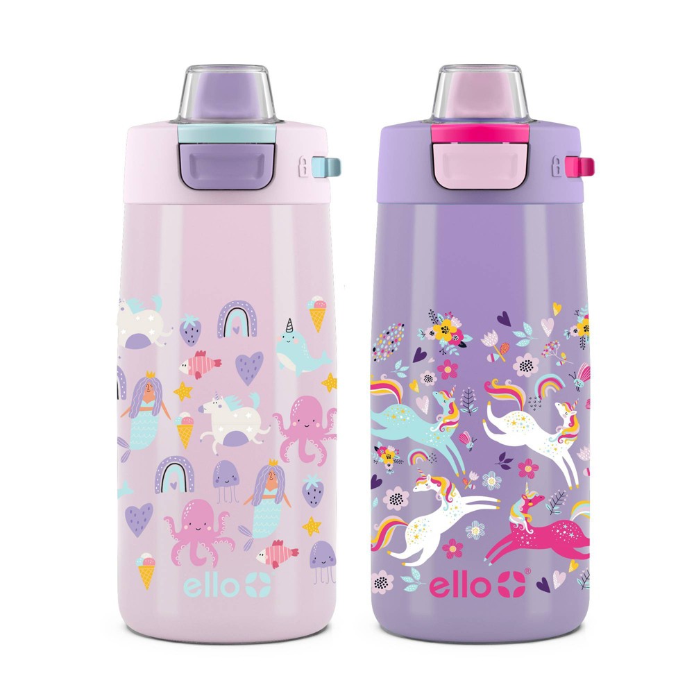 Photos - Glass 2pk Colby Kids' Stainless Steel 12oz Water Bottles Pink/Purple - Ello